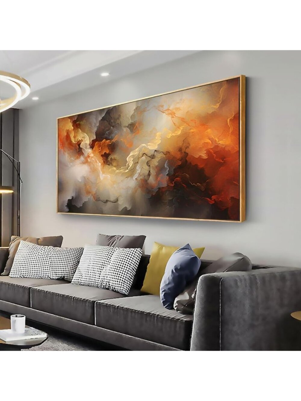Large Abstract Canvas Wall Art - Framed Orange & White Home Decor for Living